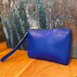 Genuine Leather Classic Minimalist Talbots Cobalt Blue Wristlet Clutch